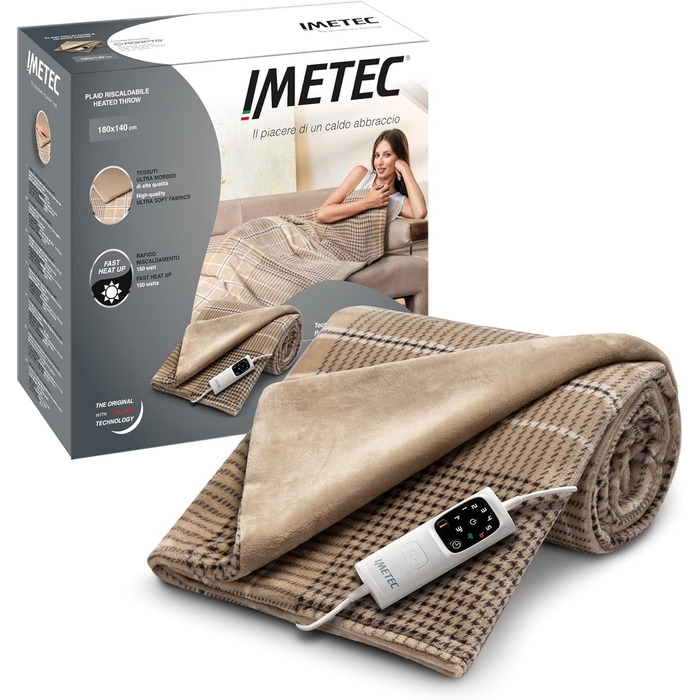 Електрична ковдра Imetec Adapto Elegance 180x140 см, 6 режимів, швидкий нагрів, енергозбереження, м'яка тканина, пральна