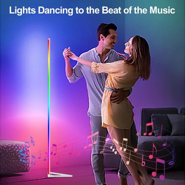 MIWATT LED торшер для вітальні 143 см, RGB, димер, керування пультом і додатком, 16 млн кольорів, музичний і DIY-режими, таймер, для спальні, ігрової кімнати, офісу, білого кольору