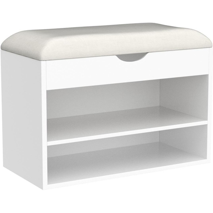 Біла дерев'яна лавка для взуття Relaxdays з м'яким сидінням, 3 відділення, відкидна, 45x62x30 см