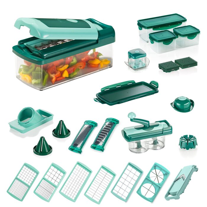 Набір ніжів Genius Nicer Dicer Fusion Smart (34 частини) для нарізки овочів та фруктів: кубики, спіралі, соломка, слайси - для здорового харчування