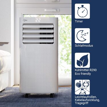 Мобільний кондиціонер Suntec CoolFixx 2.0 Eco R290 з Wi-Fi, 7000 BTU, тихий, керування через додаток, осушувач повітря для кімнат до 25 м²