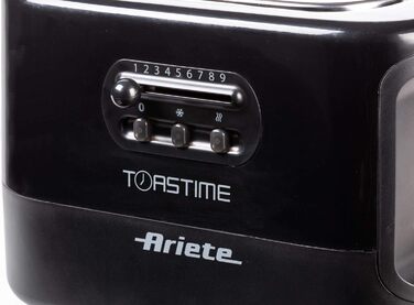 Тостер Ariete 159 Toastime для 2 тостів з щипцями, функціями розморожування та підігріву, 700 Вт, нержавіюча сталь, чорний