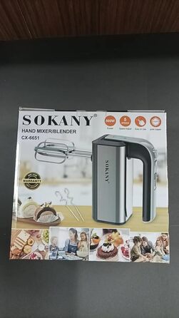 Ручний міксер SOKANY 800Вт з нержавіючої сталі, 5 швидкостей, вихідна кнопка, 2 гаки для тіста та 2 вінички (CX-6651)