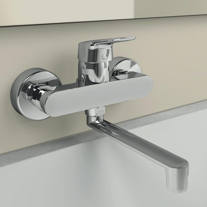 Змішувач настінний Ideal Standard Ceraflex з одним важелем, витяжка 202 мм, хромований, з регульованими з'єднаннями, водозберігаюча картридж CLICK