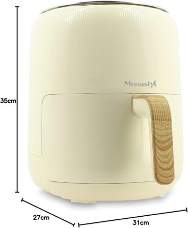 Аерофритюрниця MENASTYL 4,5 л Colorama Cream з дерев'яною ручкою, електрична фритюрниця без олії, 6025004