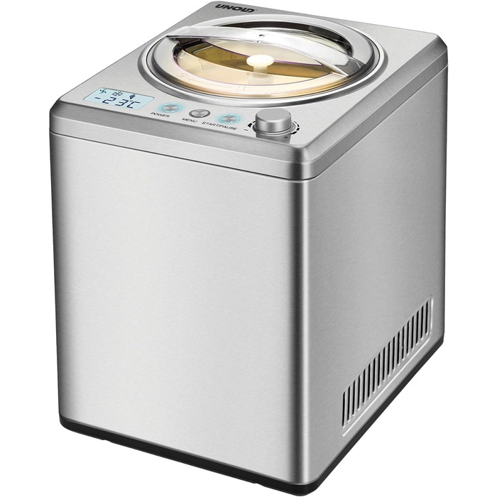 Морозивниця Unold Profi Plus 48880, 2.5 л, нерж. сталь, 250 Вт, автоматична, з компресором, LCD-дисплей, таймер, для веганського, безлактозного та стевієвого морозива