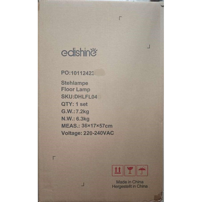 Торшер EDISHINE димований для вітальні, E27 з LED-лампою і пультом, плавне регулювання яскравості та кольору, висота 143-176 см, поворотна головка, чорний
