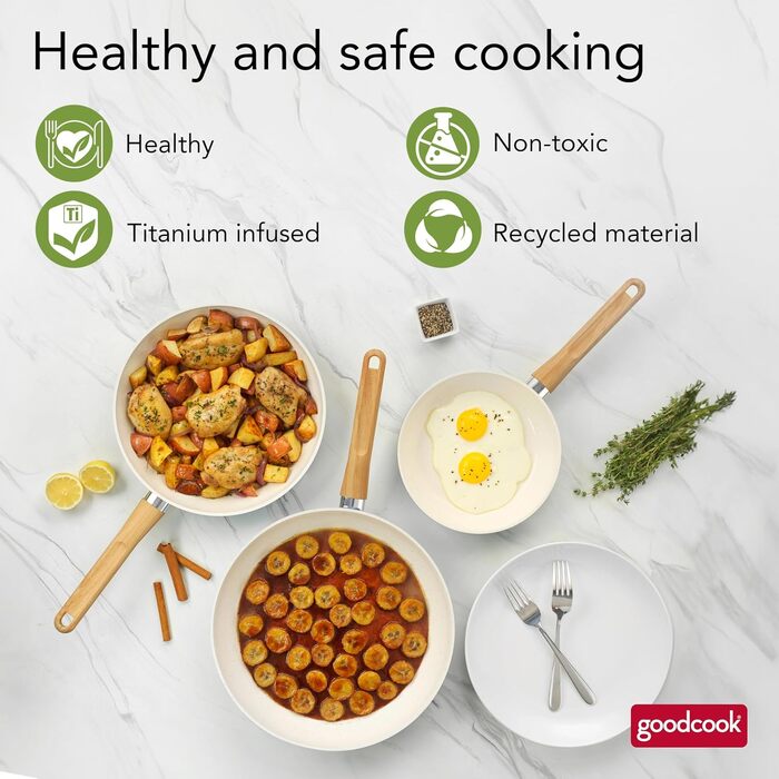 Набір керамічного посуду GoodCook Gesundes 12 предметів, світло-блакитний — каструлі, сковорідки (8