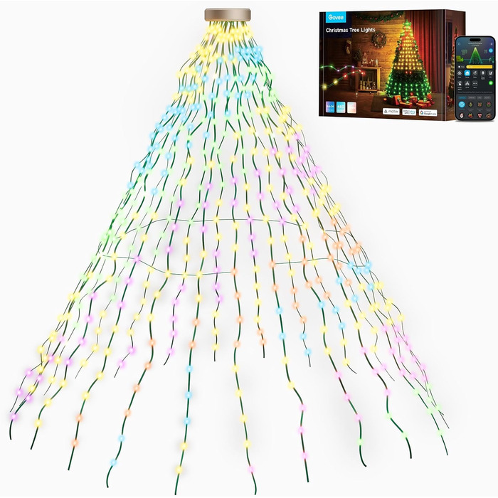 Розумна гірлянда Govee для ялинки, 480 LED RGBIC, 2м*24, водонепроникна IP65, для дому, 60+ режимів, сумісна з Alexa, зелений дріт