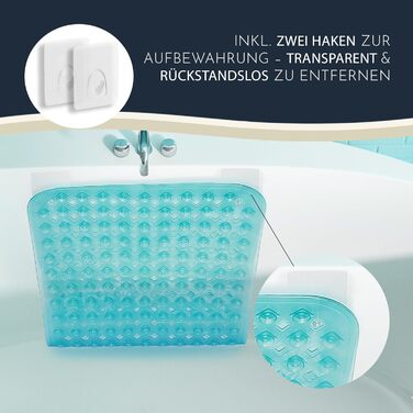 Homerella килимок для ванни протиковзкий, гіпоалергенний, 88x39 см, із підвісом, без BPA, стійкий до цвілі, машинне прання, бірюзовий