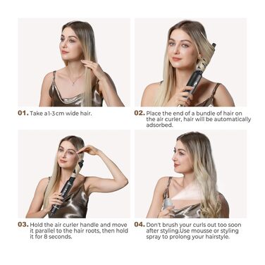 Hairstyler UKLISS Pro 7-в-1 з іонізацією: фен-щітка, кругла щітка, аеробраш для створення локонів (Чорний)