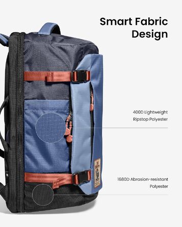 Дорожній рюкзак tomtoc 28L/40L для подорожей та літака, TSA-сумісний рюкзак для ручної поклажі (Coastal Blue-ripstop)
