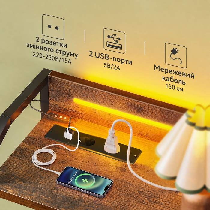 Комод ODK з висувними ящиками та LED-підсвіткою, 10 кольорів, 2 USB та 2 розетки, 8 тканинних ящиків, для вітальні/спальні, 110x30x88 см, вінтажний стиль