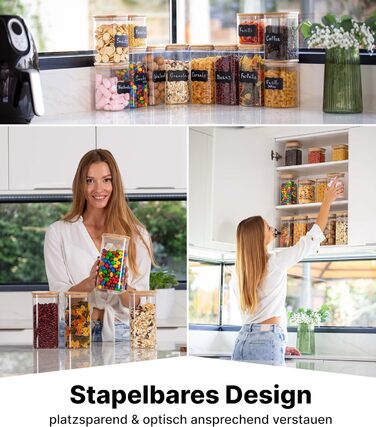 Набір скляних банок Deco haus 1600 мл з кришками, 4 шт, герметичні, для зберігання круп, мюслі, макаронів, із етикетками