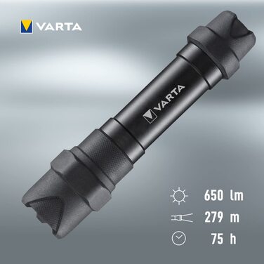 Ліхтарик VARTA Indestructible F30 Pro LED 6 Вт з батарейками AA, робочий, надміцний, водо- та пилозахищений, два режими освітлення
