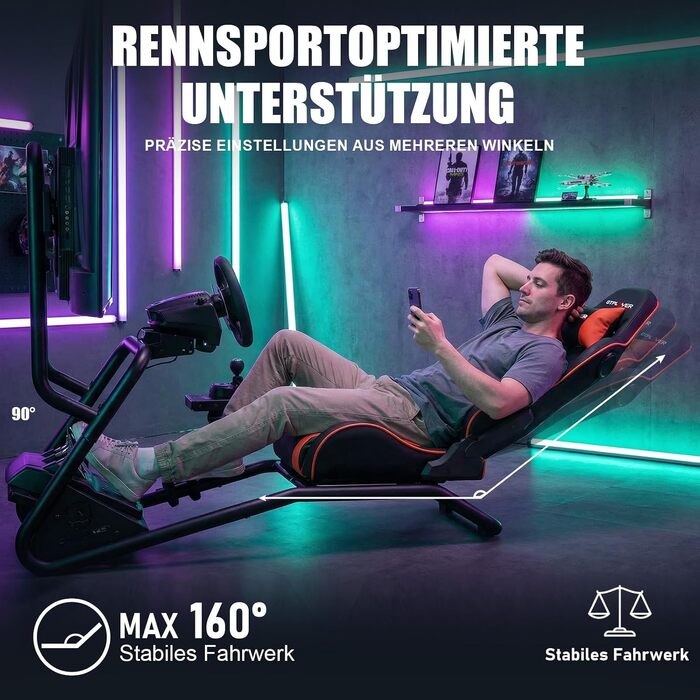 Ігровий симулятор GTPLAYER Cockpit для керма з 3D-стереодинаміками, тримачем для монітора, педалей та важеля КПП, регульований (Червоний)