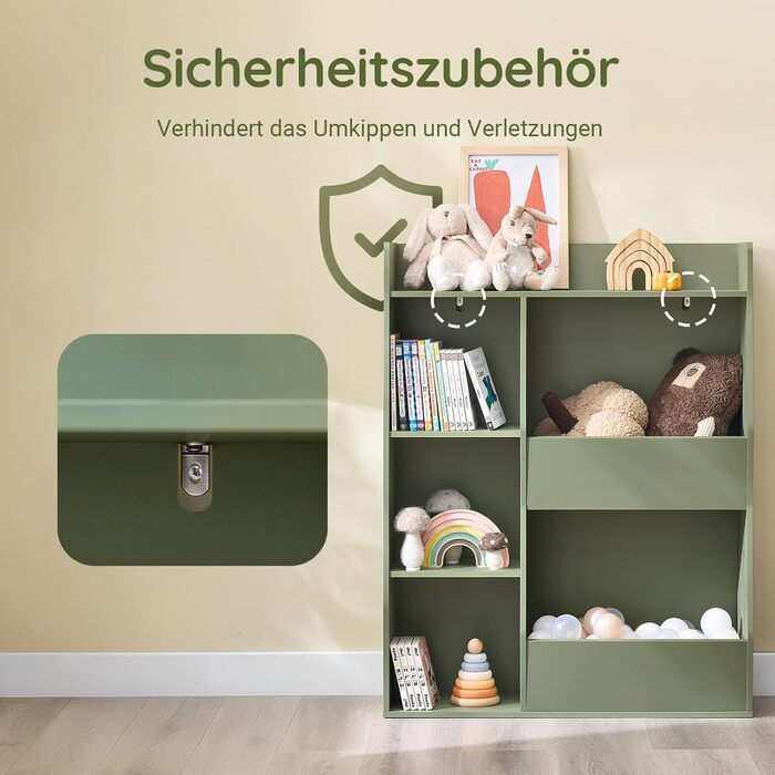Полиця для книг SoBuy Montessori для дітей, зелена, 80x104x34 см, 5 відділень