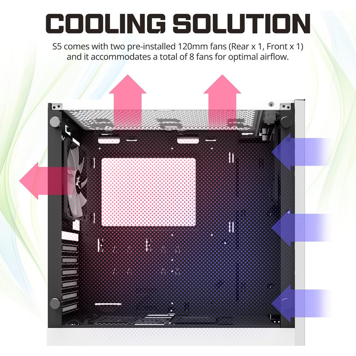 Корпус для ПК Zalman S5 ATX Midi Tower, білий, ігровий, скло, RGB підсвічування, вентилятори
