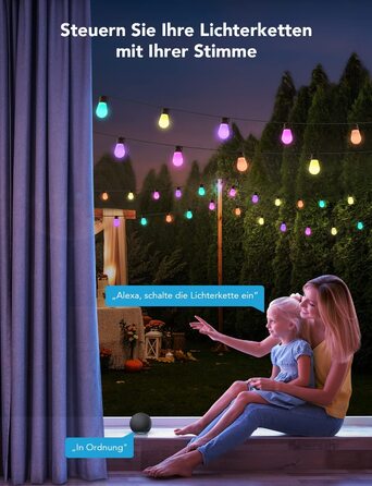 Розумний LED-гірлянда Govee для вулиці, WiFi, RGBICW, водонепроникна IP65, керування через Alexa, Google Assistant і додаток, 47 режимів, 15 ламп, 15 м
