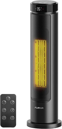 Електричний обігрівач 1500W з PTC-керамічним нагрівачем, портативний з термостатом та ECO-режимом, 4 режими, цифровий дисплей, таймер 12 годин, тихий (35dB), чорний (60см)