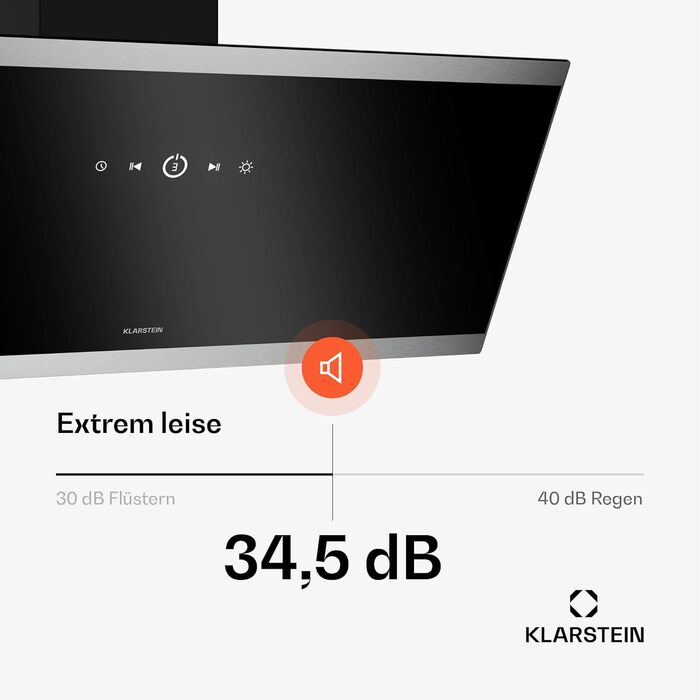 Витяжка кухонна Klarstein FlashLine 60 вбудована, 524 м³/год, сенсорне керування, LED-підсвітка, чорна з міддю, режим відведення та рециркуляції повітря, 90 см