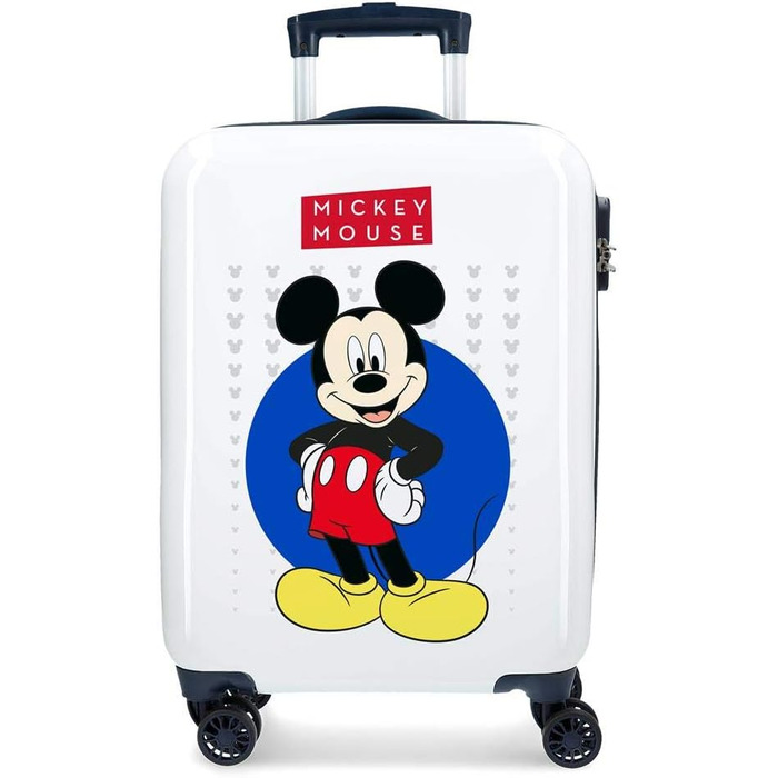 Дитяча валіза Disney Mickey, біла, 40x55x20 см, ABS, кодовий замок, 34 л, 2,8 кг, 4 колеса, ручна поклажа