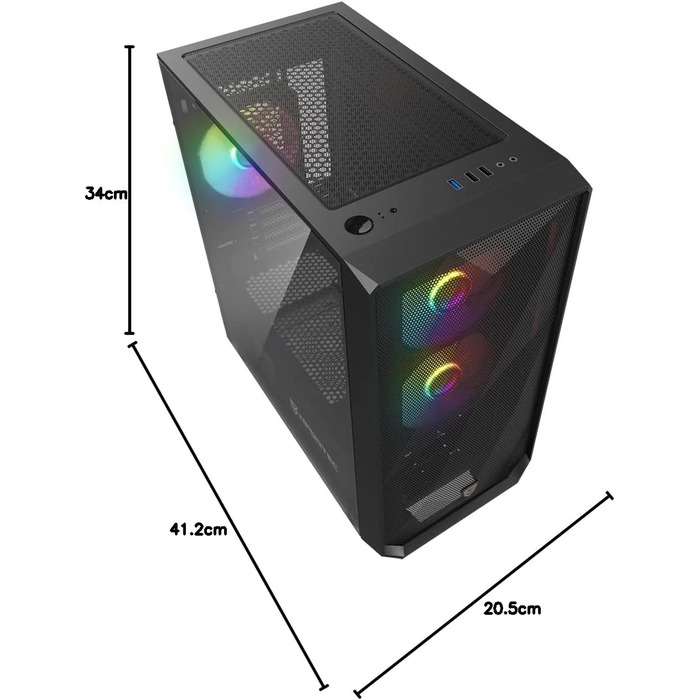 Корпус для ПК Nfortec DYS Mini Tower (MATX), 3x 120 мм ARGB вентилятори, металева сітка, бокова панель із загартованого скла, чорний