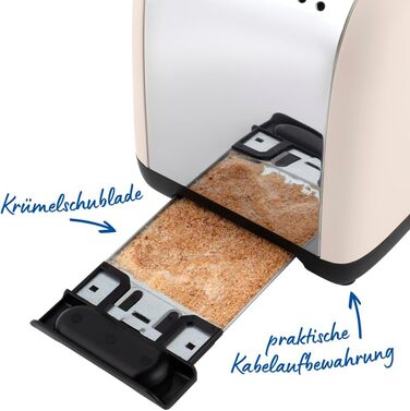 Тостер Russell Hobbs Colours Plus Edelstahl на 2 тости, нержавіюча сталь, 6 режимів, розморожування, підйом тостів, 1600 Вт, колір жасмин
