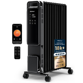 Розумний електричний масляний радіатор Pro Breeze 2500W, 11 секцій, з керуванням через Wi-Fi (Smart App), таймером на 24г, термостатом та сенсорним дисплеєм, чорний