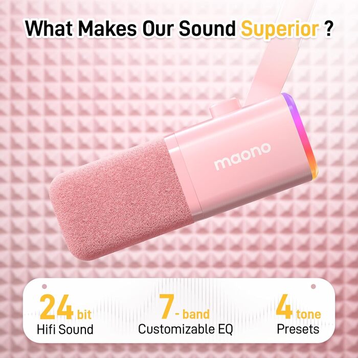 Ігровий мікрофон MAONO PD100XS XLR/USB з динамічним капсулем, RGB-підсвіткою, пультом гучності, кнопкою вимкнення звуку, програмним забезпеченням, для ПК, стрімінгу, запису, PS4/PS5, Mac, рожевий