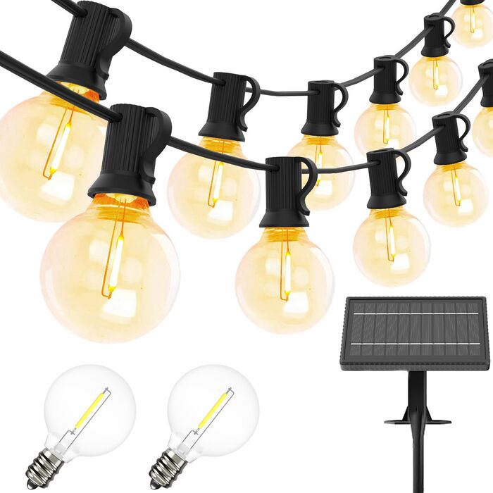 LED гірлянда вулична 15м, 16 ламп, IP65, теплий білий 2700K, для саду, тераси, весіль