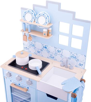 Дитяча дерев'яна кухня New Classic Toys Bon Appétit у стилі Делфтського фарфору, синя, рольова гра