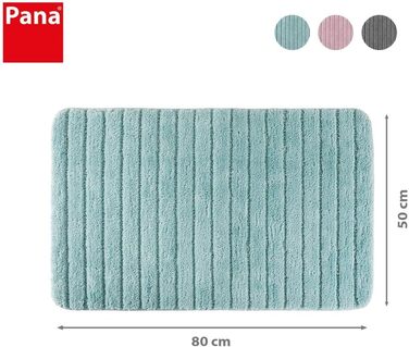 PANA М'який килимок для ванної з мікрофібри, 50x80 см, м'ятний, нековзкий, праний, смугастий дизайн