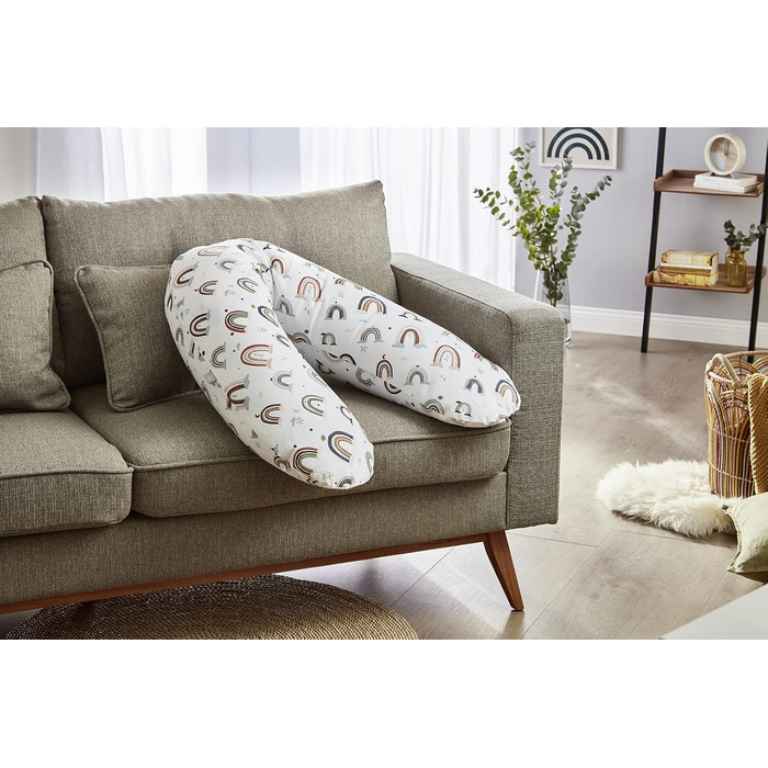 Гіпоалергенна подушка для годування та сну Rotho Babydesign Multi 190x35 см, безшумна, для вагітних і немовлят, машинне прання, дизайн Boho Rainbow