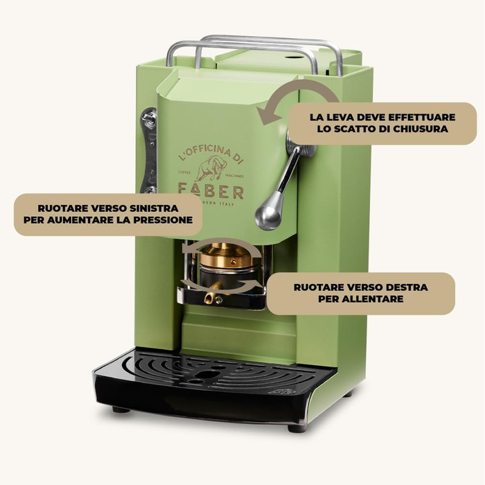 Кавомашина FABER Pro Deluxe для ESE-подушечок 44 мм, хром, латунний прес, Acid Green