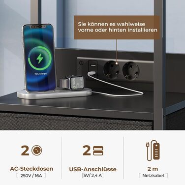 Журнальний столик Rolanstar з LED-підсвіткою та USB-портами, 2 шт. з 3 висувними ящиками, для вітальні та спальні, 40 x 30 x 60 см, чорний