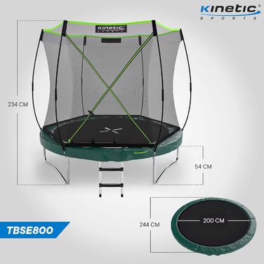 Батут Kinetic Sports Bungee Safety Elite Ø 244 см - Безпечний батут для дітей та дорослих, зелений, AirMAXX, для саду