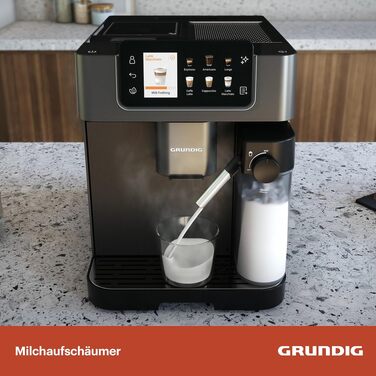 Кавомашина автоматична Grundig KVA 8230, 19 бар, сталева кавомолка, капучинатор, підігрів чашок, чорний/сріблястий