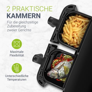 Juskys аерофритюрниця 9 л з двома кошиками, тефлонове покриття, 9 програм, Smart Finish, XXL