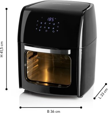 Цифрова аерофритюрниця GOURMETmaxx 12 л XXL з таймером, сенсорним дисплеєм, вертелем та решіткою для запікання, 8 програм, 1800 Вт, чорна, енергозберігаюча, для приготування без жиру