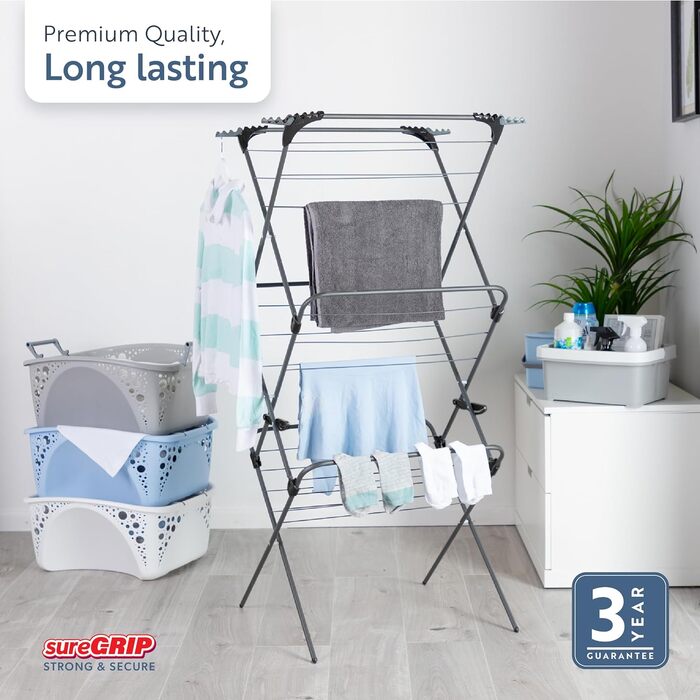Сушарка для білизни Minky Premium Sure Grip, 3 рівні, нержавіюча сталь, червона, стандартний розмір