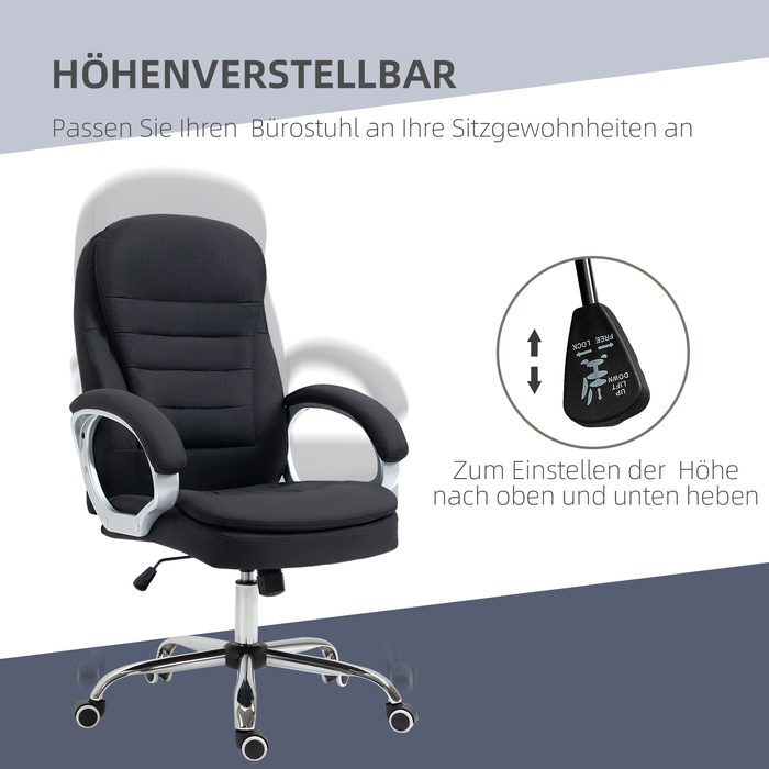 Офісний крісло, ергономічне крісло для роботи, крісло для комп'ютера, поворотне крісло на 360°, з функцією гойдання, регульована висота, чорний колір, оббивка з льону, розміри 64 x 75 x 111-121 см