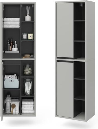 Пенал для ванної Vicco Viola, антрацит, 50x170 см, з дверцятами і відкритими полицями