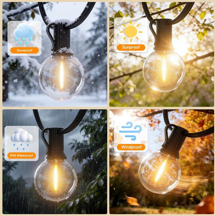 Гірлянда вулична світлодіодна 45м, 150 LED, G40, тепла біла, IP44, для саду, тераси, весіль, вечірок, 24V
