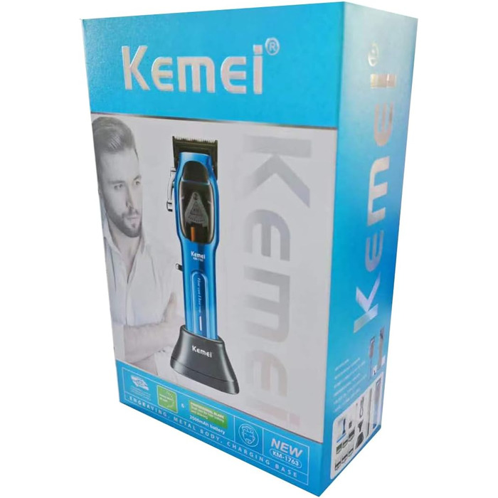 KEMEI Професійна машинка для стрижки волосся і бороди для чоловіків, бездротова, з регульованими лезами, USB зарядка, KM-1763