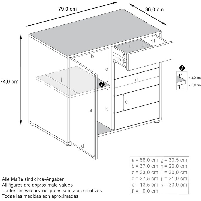 Комод Vladon Ben V2, білий матовий/глянцевий, 1 дверцята, 5 шухляд, 79x74x36 см, Німеччина