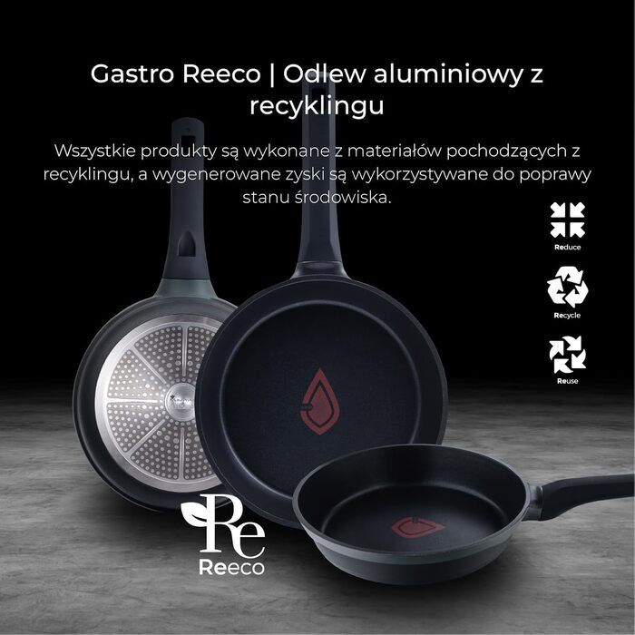 Набір посуду MasterPRO Gastro Reeco, 14 предметів: сковорідки 20/24/28 см, каструлі 20/24/28 см, сотейник 16 см з кришкою, литий перероблений алюміній, антипригарне покриття Heatdot