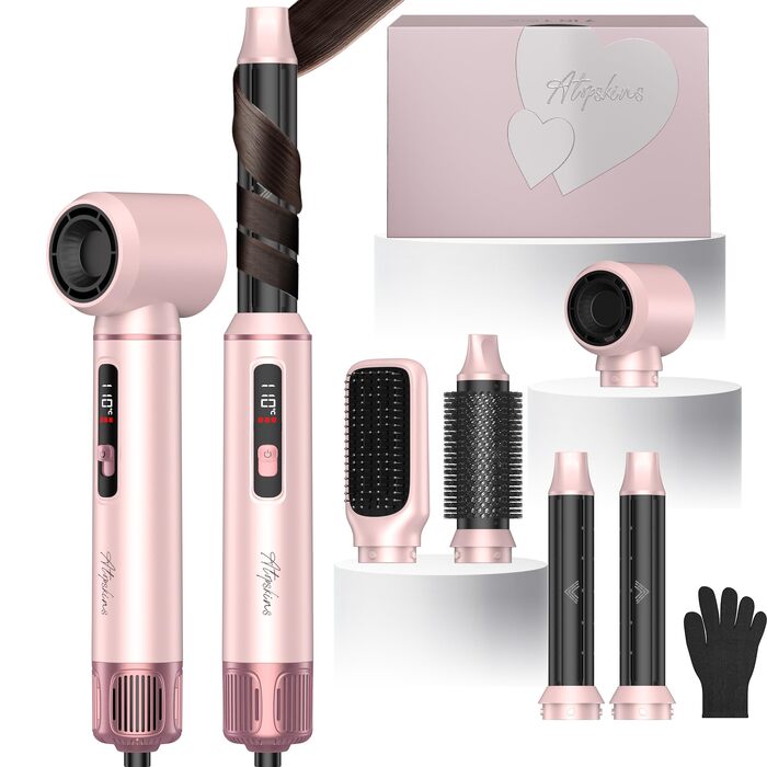 Atopskins Airbrush Haarstyler 5-в-1: Фен-щітка, стайлер для волосся з гарячим повітрям, випрямляч, плойка (Червоний)