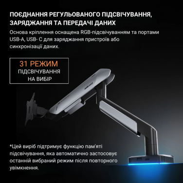 Настільне кріплення для монітора Anda Seat Stealth Pro II RGB 17’’-42’’ Titanium