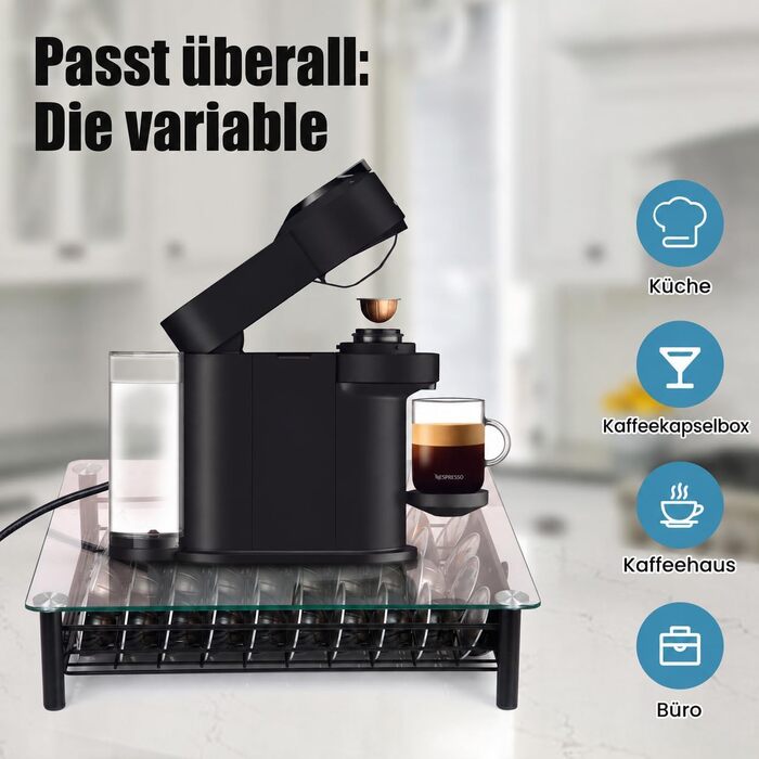 Тримач для капсул Nespresso Vertuo з загартованого скла, органайзер для зберігання 40 капсул VertuoLine (Next & Plus), протиковзаюча шухляда, чорний